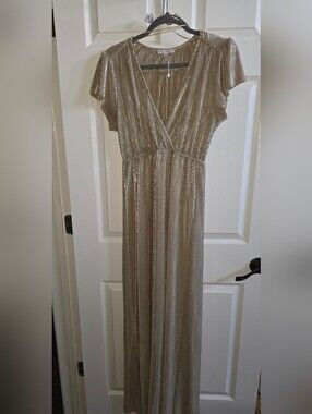 NWOT Baltic Born Athena Pleated Maxi Dress Metallic Gold Short Sleeve Maxi Dress